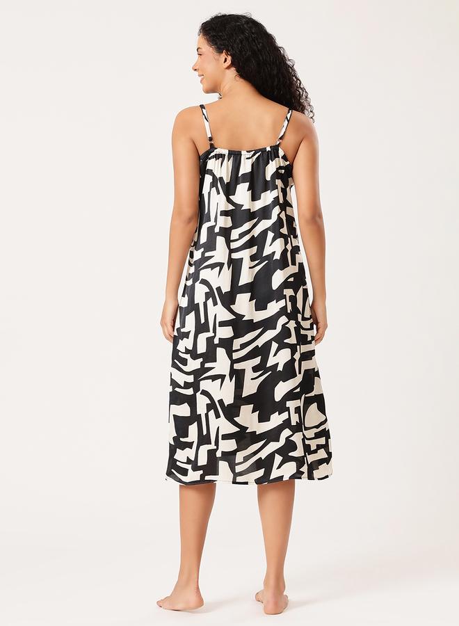 Clovia Women Printed Strappy Night Dress with Robe - Image 4